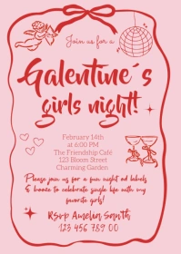 Galentines Party Hand Drawn Valentines Invitation A6 template