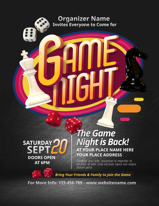 Game Night Flyer Løbeseddel (US Letter) template