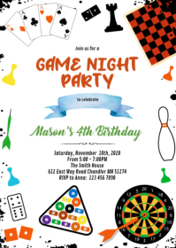 Game night party invitation A6 template