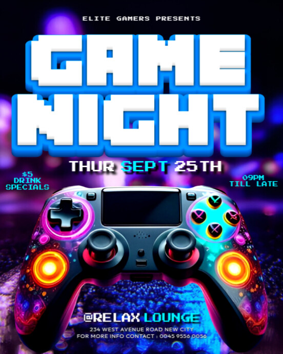 Game night playstation ps4 esports video gaming lounge tournament competition advertisement flyer Instagram Portrait template