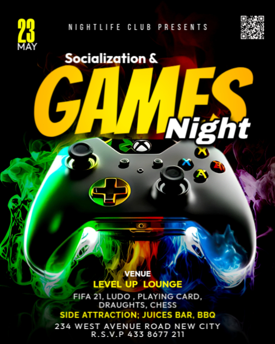 Game night playstation ps5 fifa esports gaming lounge tournament invitation promotion flyer template Instagram Portrait