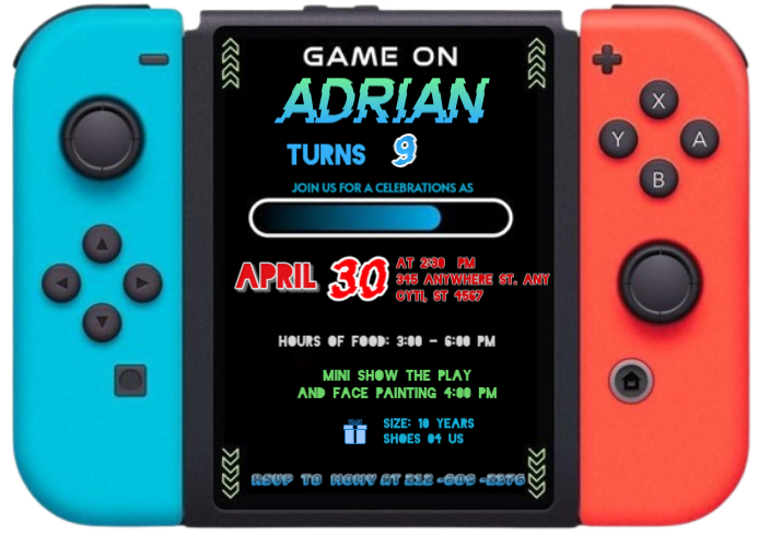 Plantilla de Game on nintendo invitation Brithday party temple flayer ...