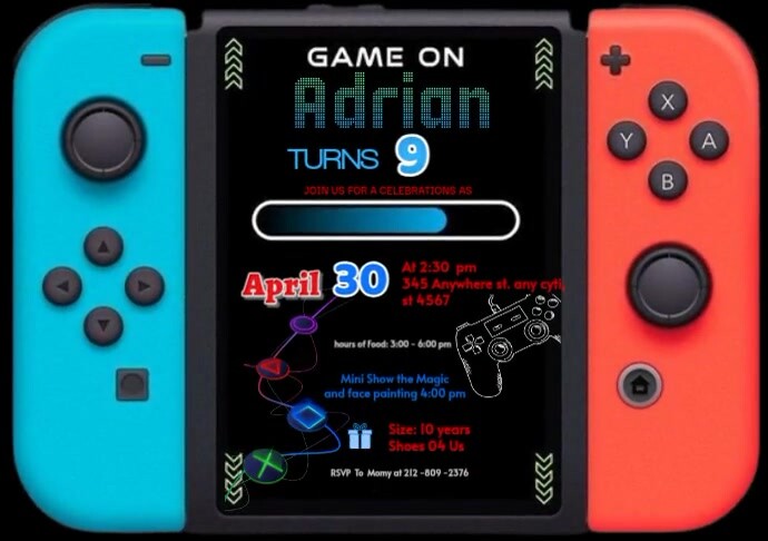 Nintendo  Game over Invitation nintendo Switch happy Brithday party celebration temple  temp A4 template