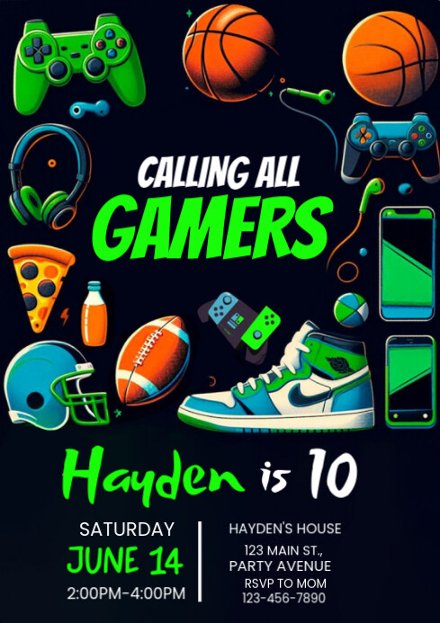 gamer birthday invitation A4 template