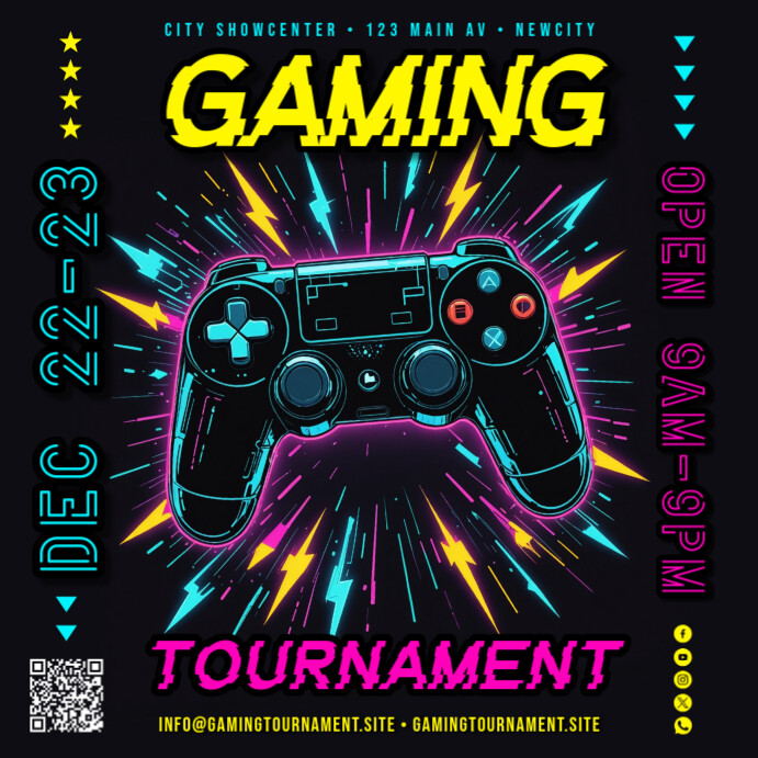Gaming Tournament Neon Banner Instagram Plasing template