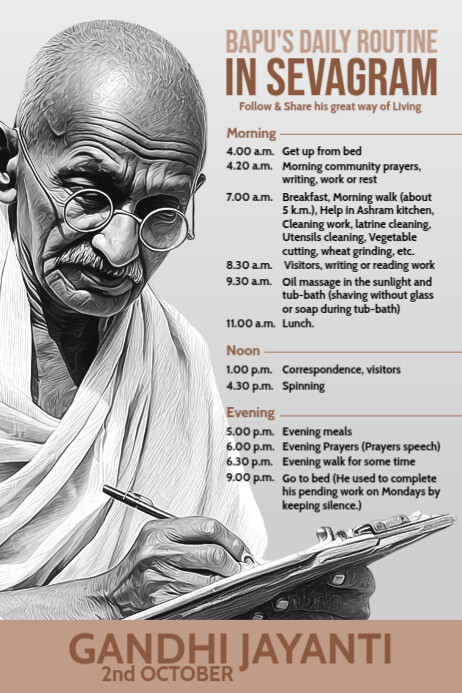 Ghandi Gym Routine Gandhi Ji Daily Routine Poster Template | PosterMyWall