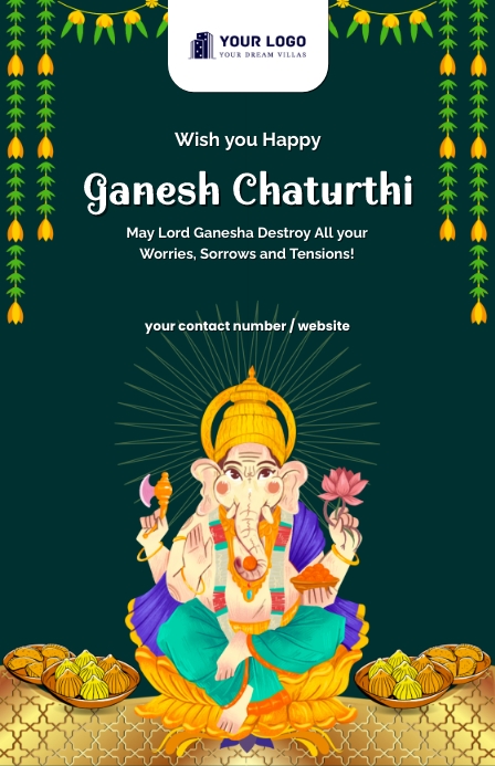 Ganesh Chaturthi Wishes Flyer Half Page Wide template