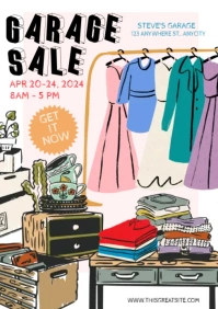 Garage sale cartoon mode A4 template