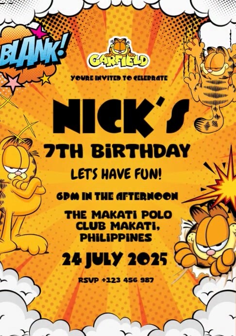 Garfield Birthday Celebration Invitation A4 template