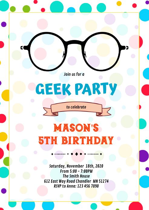 Geek party Birthday Invitation A6 template