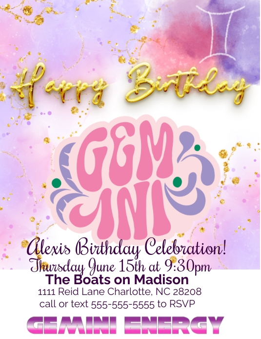 Gemini Birthday Flyer (format US Letter) template