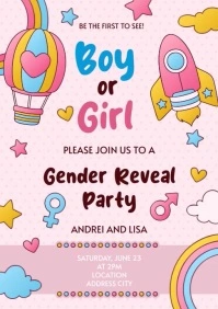 Gender Reveal Air balloon Invitation Template A4