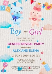 Gender Reveal Invitation Card Design A4 template