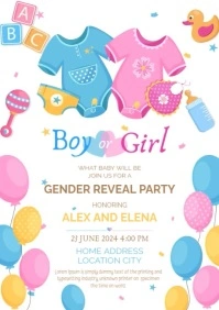 Gender Reveal Invitation Card Template A4