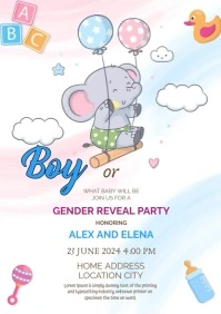 Gender Reveal Invitation Template Card A4