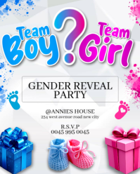 Gender reveal party baby pregnancy announcement is it boy or girl flyer template Instagram Portrait