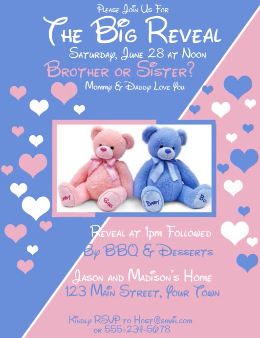 Gender Reveal Party Invitation Brother Or Sister Template