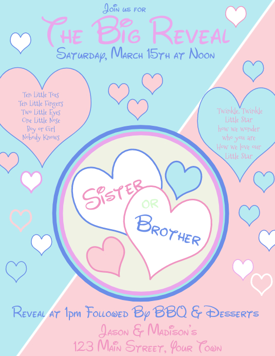 Gender Reveal Party Invitation Sister Or Brother Template
