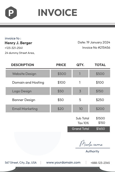 Easy General Invoice General Invoice template gray and white | PosterMyWall