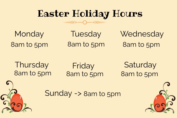 Generic Easter Holiday Hours Printable Poster Template | PosterMyWall