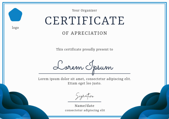 Geometric Blue Wave Element Certificate Template A4