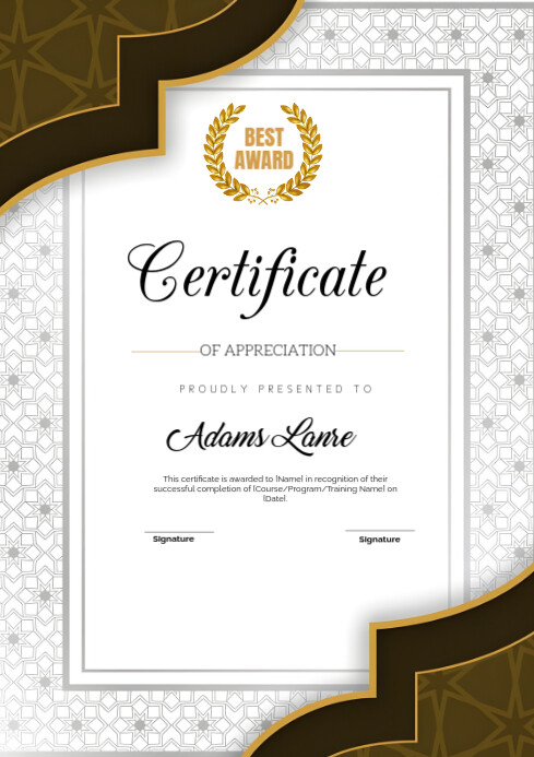 Geometric Certificate Of Appreciation Award Template A4 | PosterMyWall