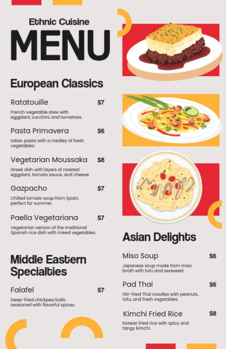 Copy of Geometric Ethnic Cuisine Menu List Template (Half Page Wide ...