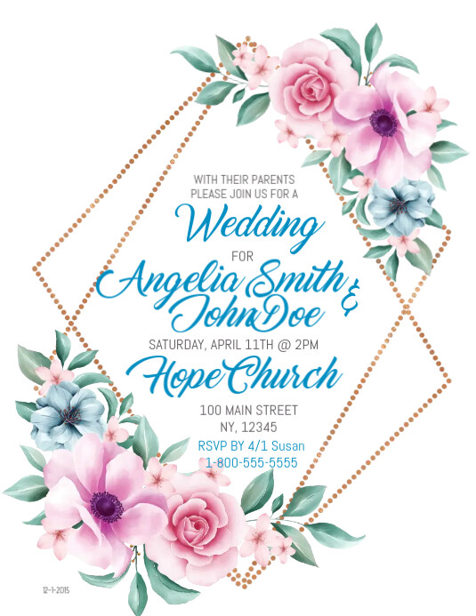 Geometric Floral Wedding Invitation Flyer (US Letter) template