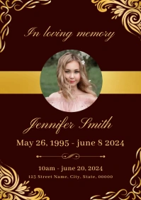 Geometric Golden Funeral Program Template A5