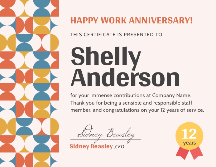 Geometric Work Anniversary Certificate Flyer (Letter pang-US) template