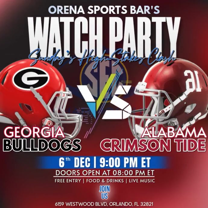 Georgia Bulldogs vs Alabama Crimson Tide: SEC Championship 2025 Watch Party Instagram Post Template