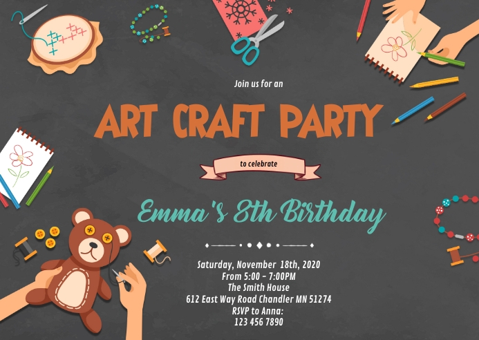 Craft Invitation Sample Brown Birthday Party A6 Template | PosterMyWall