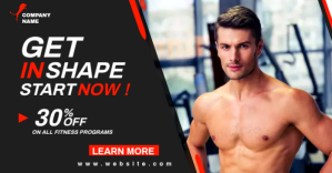 get in shape start now white and grey and red Facebook 共享图片 template