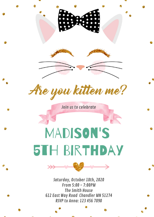 Getting meow cat KITTEN birthday invitation A6 template