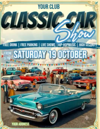 Giallo Vintage Classic Car Show Volantino Video Рекламная листовка (US Letter) template