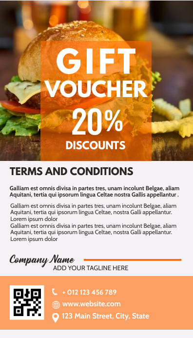 gift card voucher restaurant 20% off Template | PosterMyWall