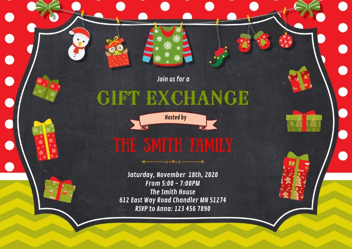 Gift exchange party invitation A6 template