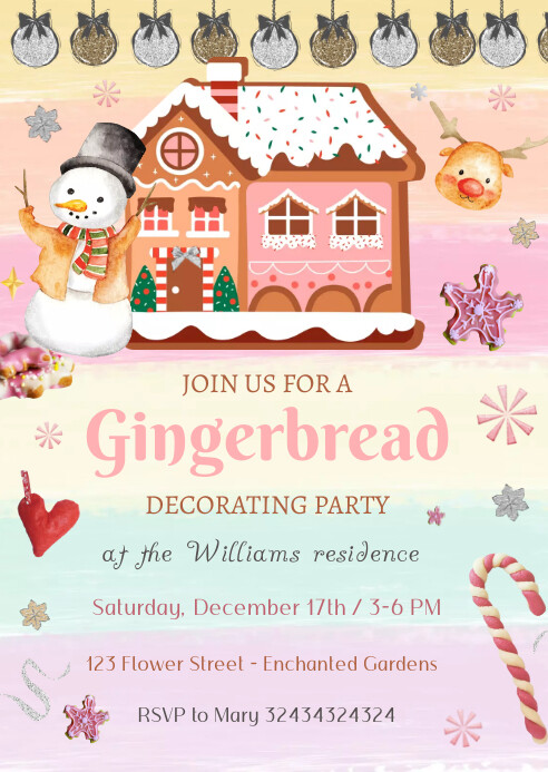 Gingerbread House Decorating Party Invitation Template | PosterMyWall Gingerbread House Decorating Party Invitation Template | PosterMyWall