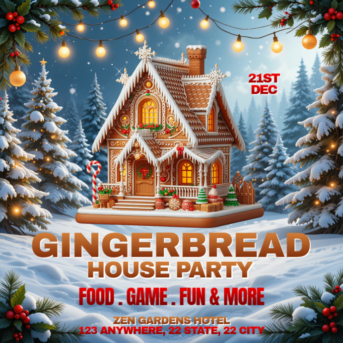 Gingerbread House Party Instagram Post Template | PosterMyWall