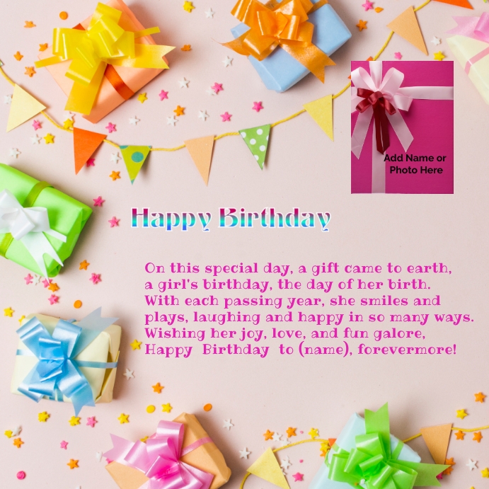 Girl's Birthday Card Сообщение Instagram template