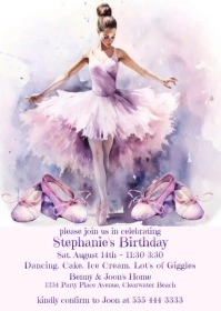 Girl's Ballet Invitation A6 template