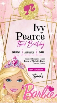 Girl's Bithday Invitation Digital Display (9: Ekran reklamowy (9:16) template