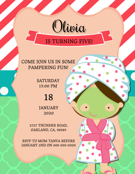 Girl's Spa Birthday invitation Template Pamflet (Letter AS)