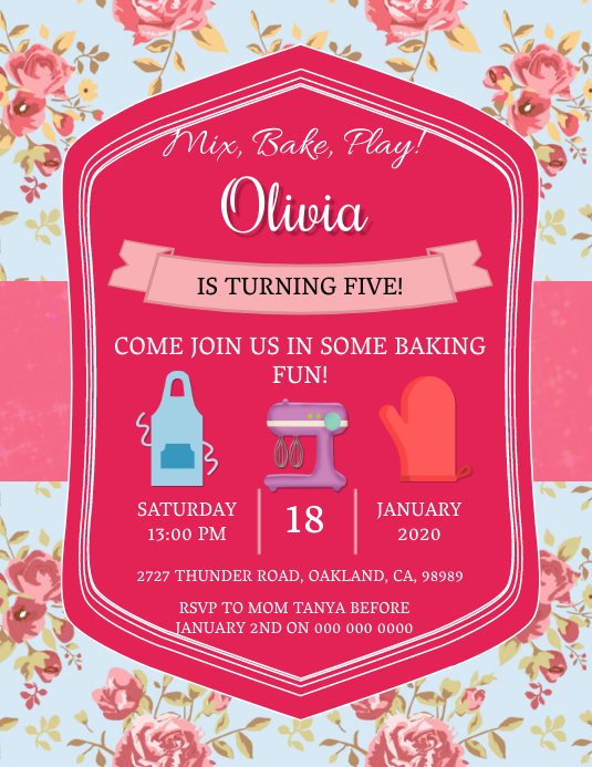 Girl's Baking Birthday invitation Template | PosterMyWall