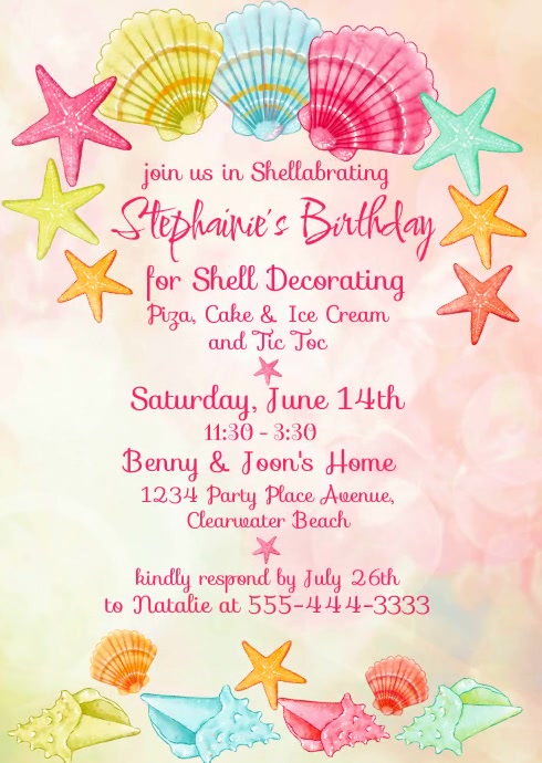 Girl's Birthday Shell Party Birthday Invitation Template | PosterMyWall