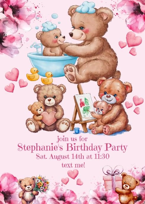 Girl's Birthday Party Invitation A6 template
