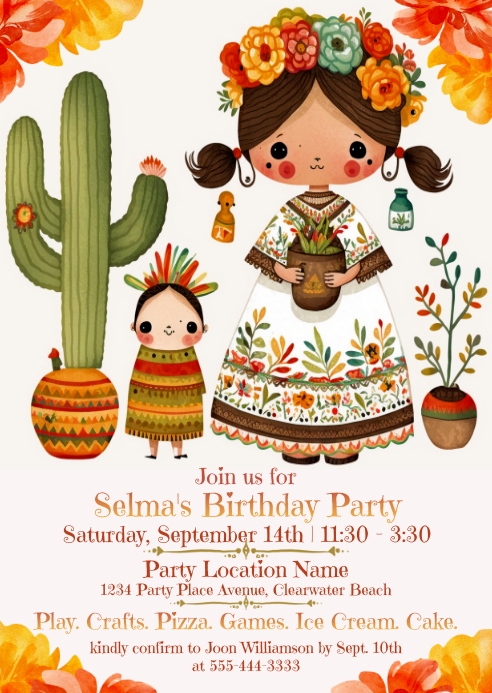 Girl's Birthday Party Invitation A6 template