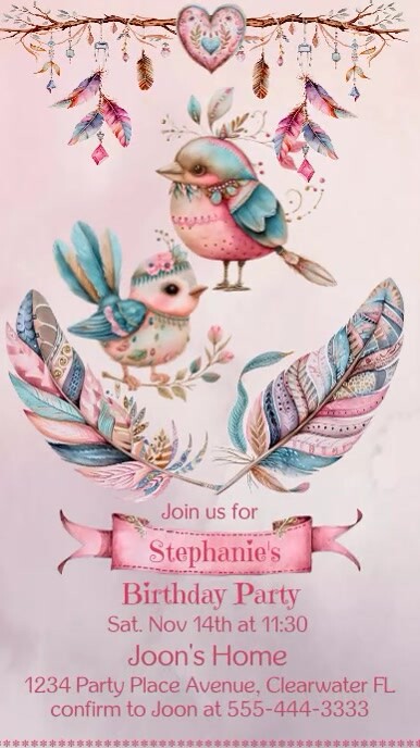 Girl's Boho  Birthday Party Invitation Instagram Story template