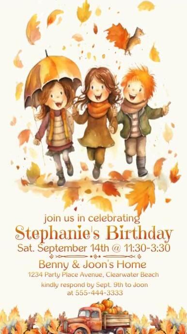 Girl's Fall Birthday Party Invitation Instagram Story template