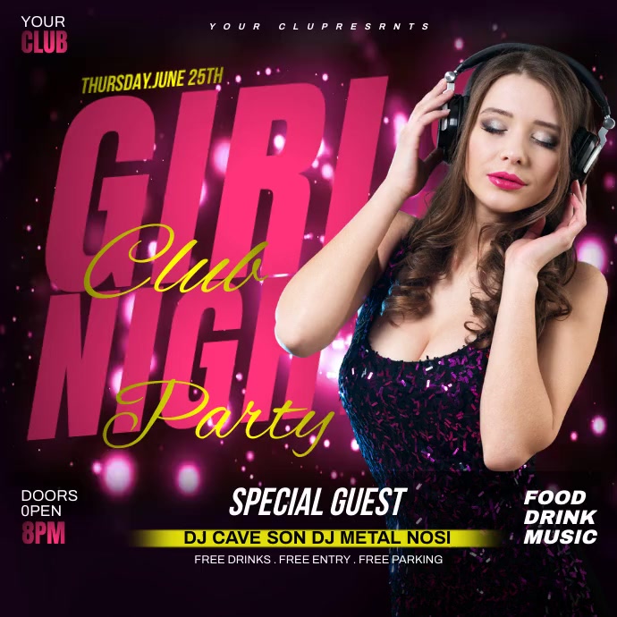 Girl's night party poster Square (1:1) template